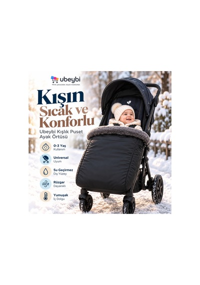 Universal Kışlık Puset Ayak Örtüsü - Su Geçirmez Rüzgar Dayanıklı Sıcak Polar Bebek Arabası Footmuff 0-3 Yaş Siyah