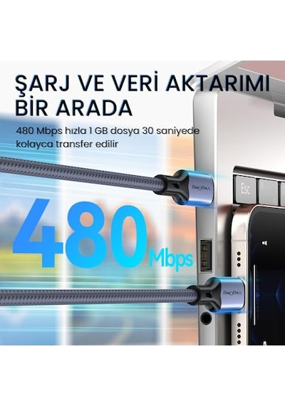 100w 5a E-mark Çipli Pd Type-c To Type-c Hızlı Şarj Ve Data Kablosu 1.2 Metre Diğer