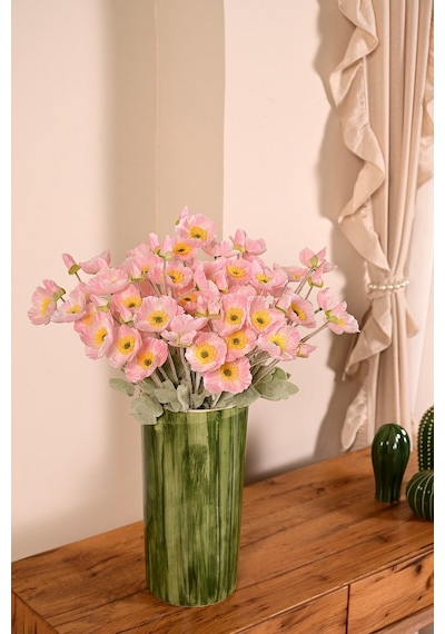 Pembe Yapay Gelincik Çiçeği 4 Dallı Lüx İpeksi Dokulu 60 Cm