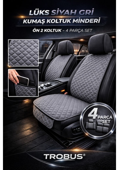 Seat Leon Station 2016+ Üniversal 4 Parça Ön İkili Kumaş Oto Koltuk Minderi Kaymaz Taban Gri
