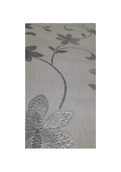 Modern Çiçek Desenli Gri Üzerine Gümüş Detaylı Duvar Kağıdı 5m2 Gri