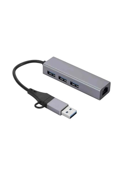 1000 Mbps Gigabit Usb-c Ve Usb-a Girişli 4 Port Usb 3.0 Hub Gigabit Ethernet Adaptörü 1000 Mbps Kablolu İnternet, 5gbps Veri Aktarımı, Çoklu Bağlantı Desteği, Kompakt Abs Gövde Zr1109