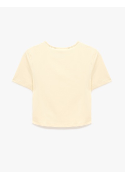 Koton Drape Detaylı Slim Fit Bisiklet Yaka Kısa Kollu Crop Tişört Ekru 6sak50066pk