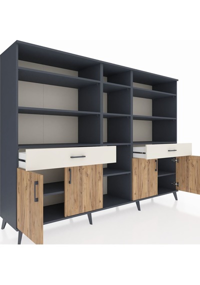 Hyperion Dolap 12 Raflı 2 Çekmeceli 4 Kapaklı 220x44x163 Antrasit Antrasit-çam/aytaşı Hyperion Dolap 12 Raflı 2 Çekmeceli 4 Kapaklı 220x44x163 Antrasit Antrasit-çam/aytaşı