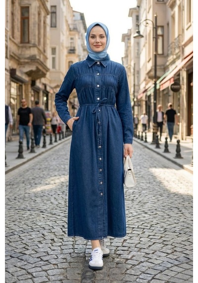 Hb Harma Time Butik Kadın Beli Bağcıklı Boydan Düğmeli Koyu Mavi Kot Tesettür Elbise Koyu Mavi Koyu Mavi Hb Harma Time Butik Kadın Beli Bağcıklı Boydan Düğmeli Koyu Mavi Kot Tesettür Elbise Koyu Mavi Koyu Mavi