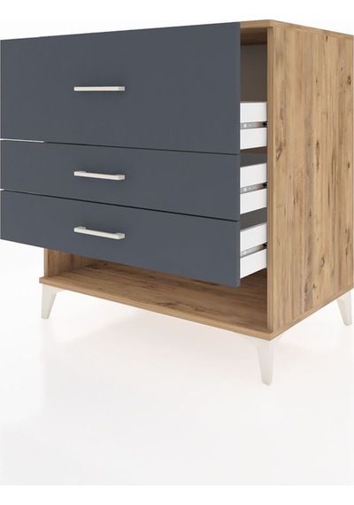 Kronos Şifonyer 3 Çekmeceli 88x59x96 Çam-antrasit Atlas Çam