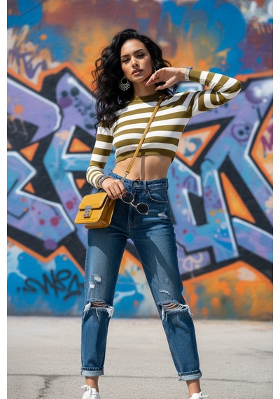 Fashion Cocktail Çizgili Şeritli Sırtı Ayarlanabilir Deri Kemerli Kollu Likralı Esnek Krop Büstiyer Zeytin Yeşili Siyah Fashion Cocktail Çizgili Şeritli Sırtı Ayarlanabilir Deri Kemerli Kollu Likralı Esnek Krop Büstiyer Zeytin Yeşili Siyah