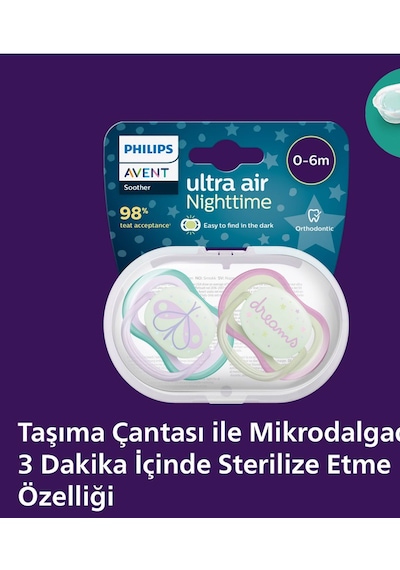 Philips Avent Ultra Air Gece Emziği 0-6 Ay 2'li Paketscf376/19 Bebek Mavisi - Turkuaz