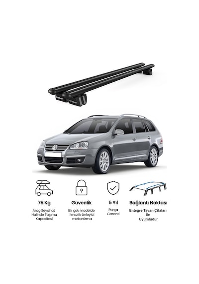 Pençe Volkswagen Golf 2007-2009 Uyumlu Siyah Ara Atkı Port Bagaj Tavan Barı
