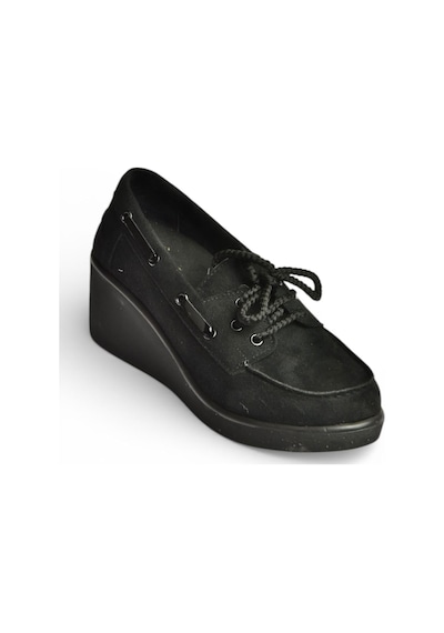 Fox Shoes Y602006402 Siyah Süet Dolgu Tabanlı Kadın Ayakkabı Siyah
