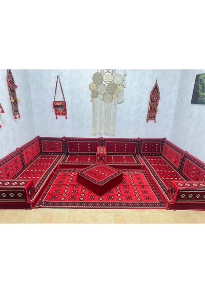 Coton Şark Köşesi Lüx Minderli Oda Takımı Kırmızı