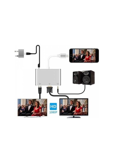 Polham Apple Uyumlu iPhone Ve iPad Vga Av Audio Kablosu Dönüştürücü