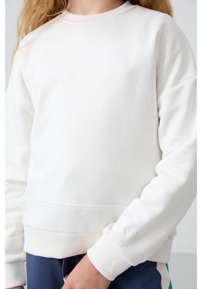 Tommy Life Ekru Pamuklu İçi Tüylü Yumuşak Dokulu Oversize Nakışlı Kız Çocuk Sweatshirt - 75150 Ekru