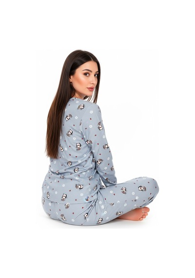 Bisiklet Yaka Süet Pijama Takımı 6009 Penguen Mavi Mavi