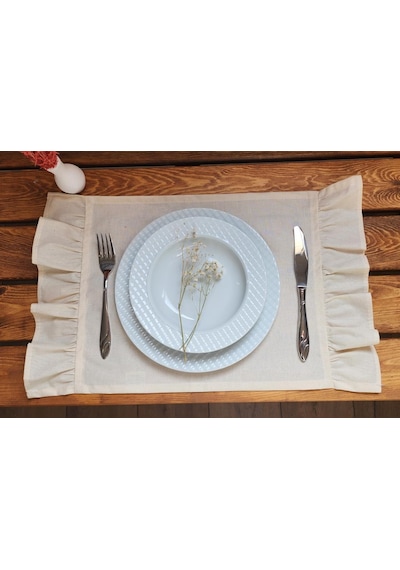 Bahar Naturel Keten Fırfırlı Vintage Amerikan Servis Bej 30x50