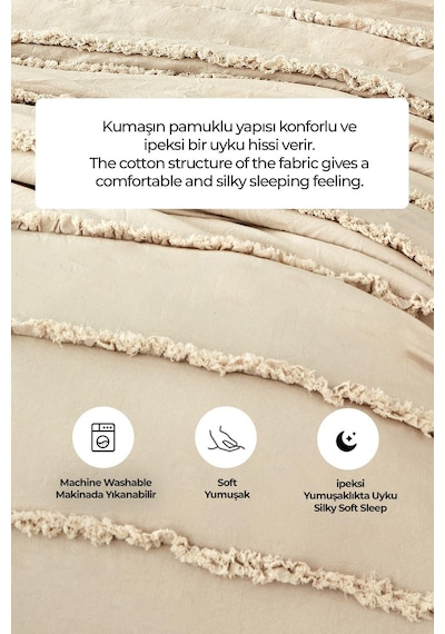 Evlen Home Pamuklu Echos Yatak Örtüsü Takımı Günlük Tek Kişilik 2 Parça Dolgulu El İşi Bej