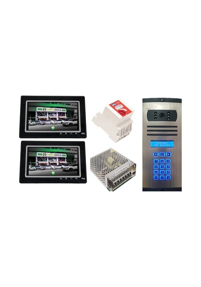 2 Daire Nts 2015-s 7'' Görüntülü Diafon Siyah-8003 Tuş Takımlı Şifreli Zil Panelli Set