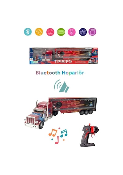 Şarjlı Kumandalı Bluetooth Hoparlör Müzikli Işıklı 60 Cm 2.4g Dorseli Oyuncak Tır Kırmızı