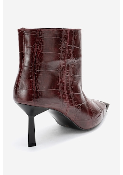 Luvishoes Luvi Shoes Rassel Bordo Baskı Mat Burunlu Kadın İnce Topuklu Bot Bordo