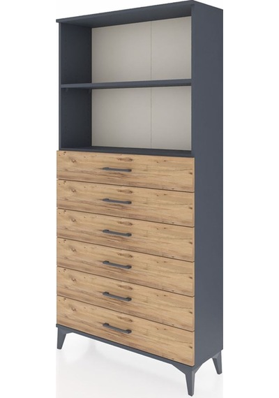 Arges Dolap 2 Raflı 6 Çekmeceli 88x30x182 Antrasit-çam Antrasit