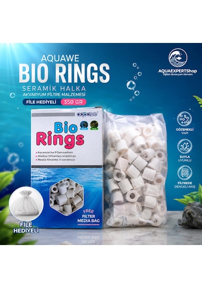 Aquawe Bio Rings - Seramik Halka - Akvaryum Filtre Malzemesi - File Hediyeli - Üstün Bakteri Tutma - 350 Gr