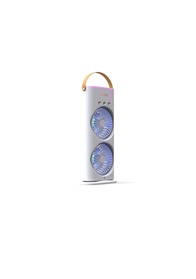 Truebo AirWind - Masaüstü Buhar Püskürtmeli Taşınabilir Şarjlı Led Işıklı Çift Fanlı Vantilatör