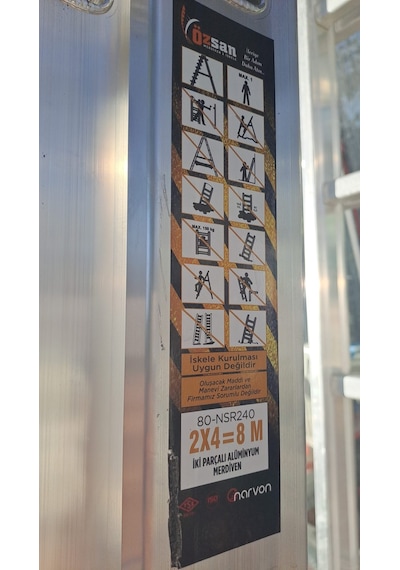 Özsan İki Parçalı Alüminyum Ptt Merdiveni 2 X 4 : 8 Metre 80mm Kalın
