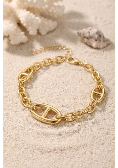 Pirinç Gold Renk Gemici Zincir Model Altın Kaplama Kadın Bileklik 5886 Mh-hs4735-0080