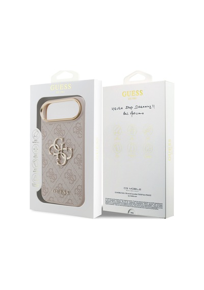 Apple Uyumlu iPhone 17 Air Kılıf Guess Lisanslı Gold Metal Kamera Çerçeve Metal Büyük 4g Yazı Logolu Kapak Pembe Pembe