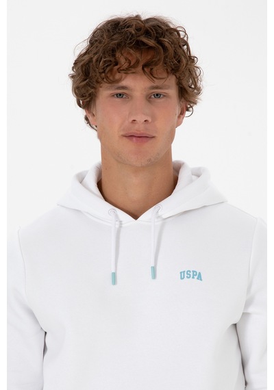 U.S. Polo Assn. Erkek Regular Fit Kapüşonlu Şardonlu Beyaz Basic Sweatshirt 50315582-VR013