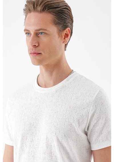 Efor Slim Fit Bisiklet Yaka Sıva Dokuma Pamuklu Ekru Tişört Ts 882 Ekru