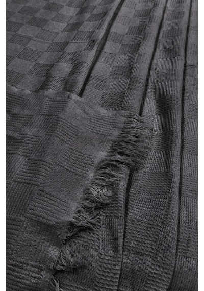 %100 Pamuk Dokuma Pike Çift Kişilik 200x230 Dama Desenli Saçaklı Pike Yatak Örtüsü Antrasit