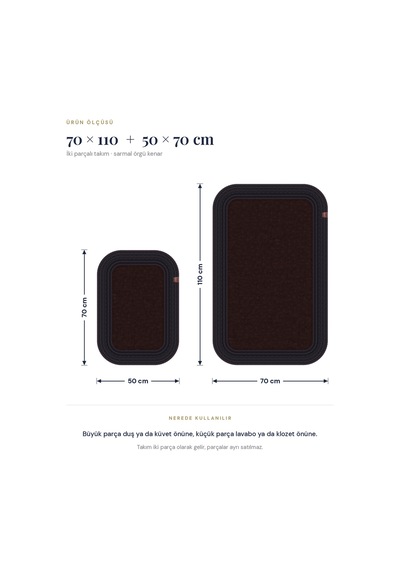 Banyo Paspası Takımı 70x110+50x70 Cm Düz Acı Kahve & Siyah