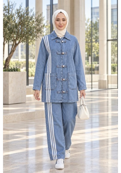 Hb Harma Time Butik Kadın Çizgi Detaylı Düğmeli Cepli Açık Mavi Kot İkili Takım Açık Mavi Açık Mavi Hb Harma Time Butik Kadın Çizgi Detaylı Düğmeli Cepli Açık Mavi Kot İkili Takım Açık Mavi Açık Mavi