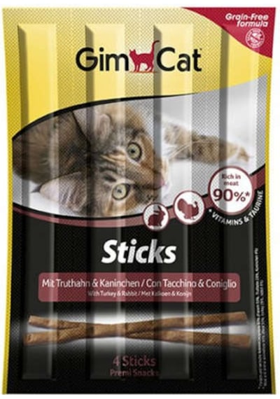 Gimcat Tahılsız Hindi Etli ve Tavşanlı Sticks Kedi Ödül Çubukları 4 x 5 G