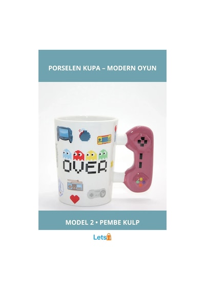 Oyun Temalı Pembe Kulp Porselen Kupa Bardak Çok Renkli