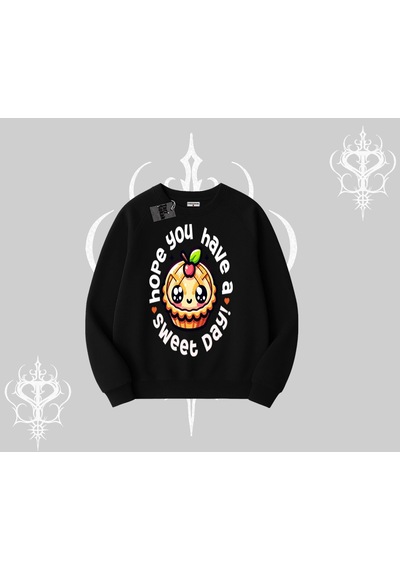 Startmore Sweet Day Cupcake Baskılı Biskilet Sweatshirt Siyah