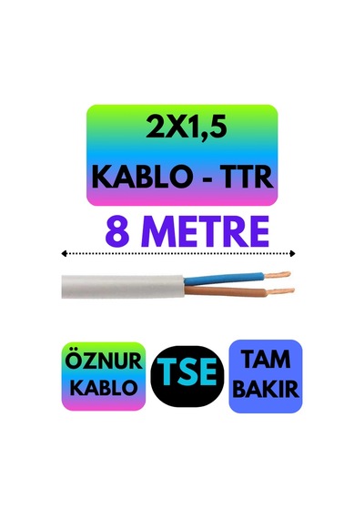 Öznur 2x1,5 Ttr Kablo Beyaz Metre Seçenekli - 8 Metre