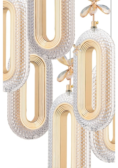 LumiaLighting Eclipse Model 6'lı Kumandalı Gold 3 Renk Modu Ledli Kristal Taşlı Modern Salon Mutfak Oturma Odası Led Avize Altın