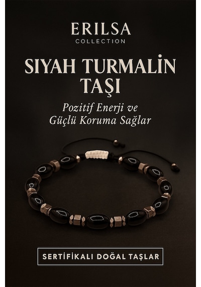 Sertifikalı Siyah Turmalin Taşı Bileklik - Pozitif  Ve Güçlü  Sağlayan Takı Siyah