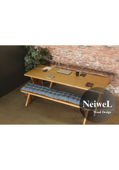 Neiwel Linna Doğal Ahşap Banklı Toplantı Masasıı x 100 x 320 Açık Ceviz