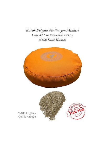 Remege Mandala Baskılı Kabuk Dolgulu Meditasyon Minderi Turuncu T2 Turuncu