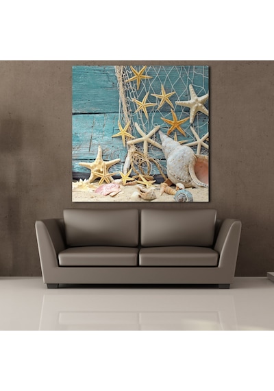 Deniz Yıldızı Kabukları Temalı Kanvas Tablo 100x100cm