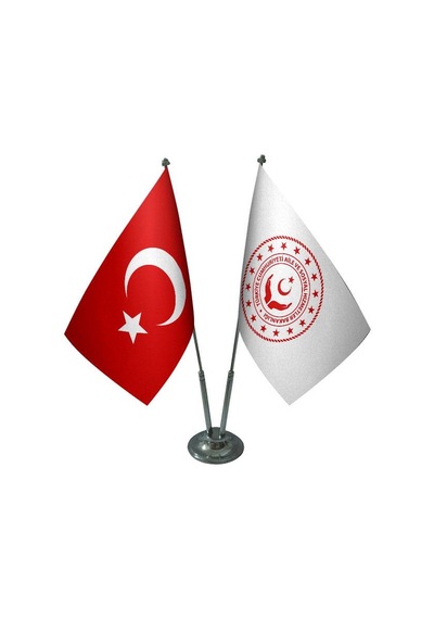 Masa Üstü Aile Bakanlığı Bayrağı Türk Bayrağı İkili Krom Direk Ma