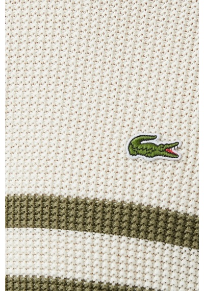 Lacoste Erkek Classic Fit Haroşa Örgü Renk Bloklu %100 Pamuk Lacivert Bej Haki Kazak Lacivert