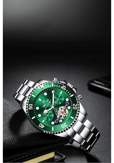Kronen&söhne Verlux Zümrüt Yeşil Premium Tourbillon Otomatik Erkek Kol Saati Gümüş