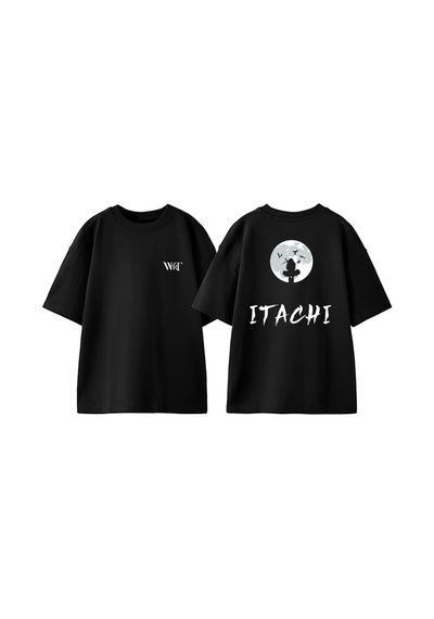 Thewert Uchiha Itachi Naruto 1 Tasarım Sırt Baskılı Pamuk Siyah Oversize T-shirt