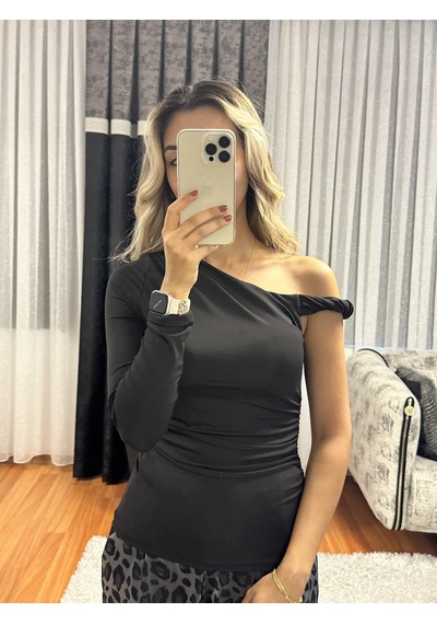 Jenerik Bağlama Detay Tek Kol Bluz Siyah
