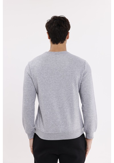 Rowinger Göğüs Logolu Bisiklet Yaka Rahat Kalıp Mevsimlik Sweatshirt Grey