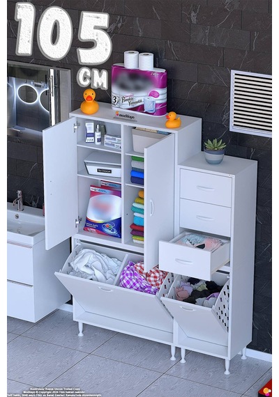 Kaya 105 Cm Modüler Banyo/mutfak Dolabı Kapaklı 3 Çekmece Sepetli Dolap - Beyaz 70+35 X160x32 Cm Kaya 105 Cm Modüler Banyo/mutfak Dolabı Kapaklı 3 Çekmece Sepetli Dolap - Beyaz 70+35 X160x32 Cm